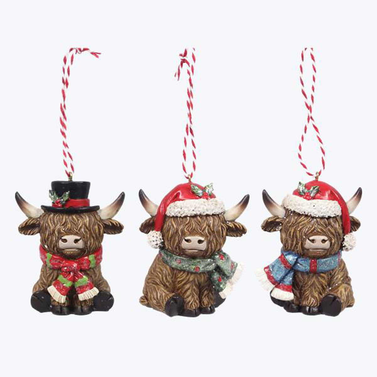 YI Christmas Decor - Winter Highland Cows Figurines Ornaments 3pc