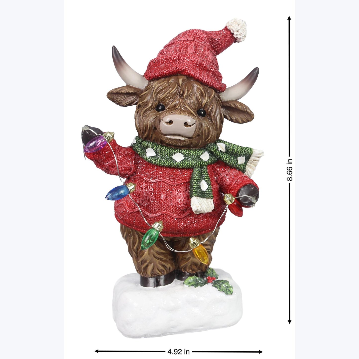 YI Christmas Decor - Standing Highland Cows LED Resin Tabletop Figurines 2p