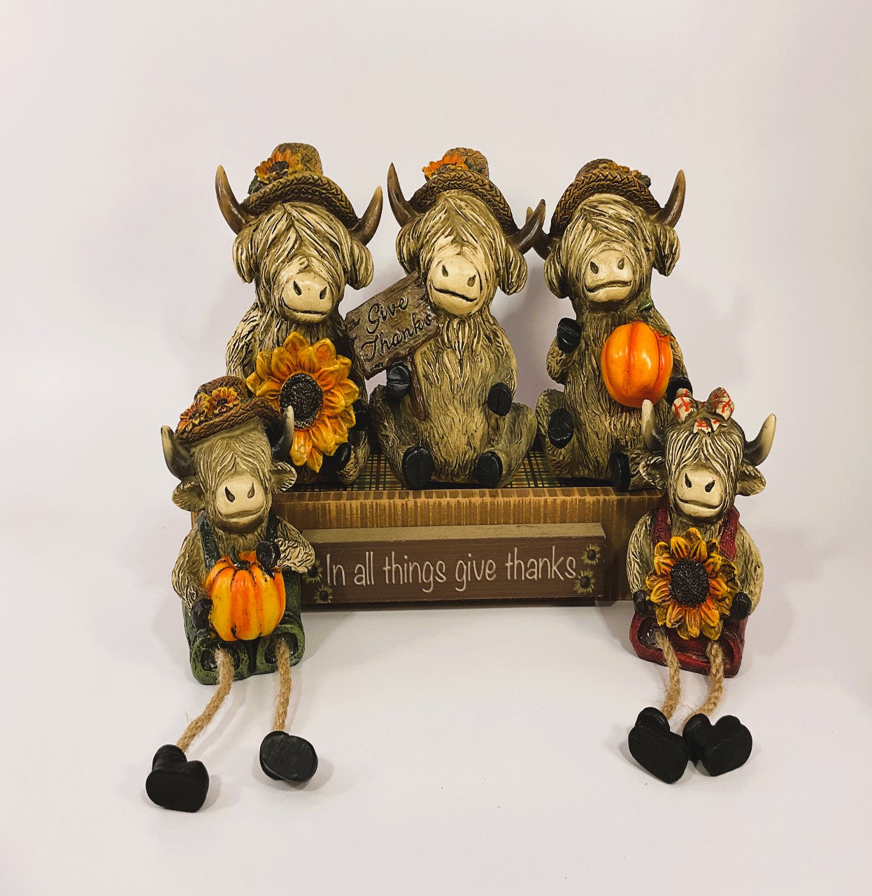 AGSD Fall Decor - Autumn Harvest Highland Cows wikth Stand 6pc Set