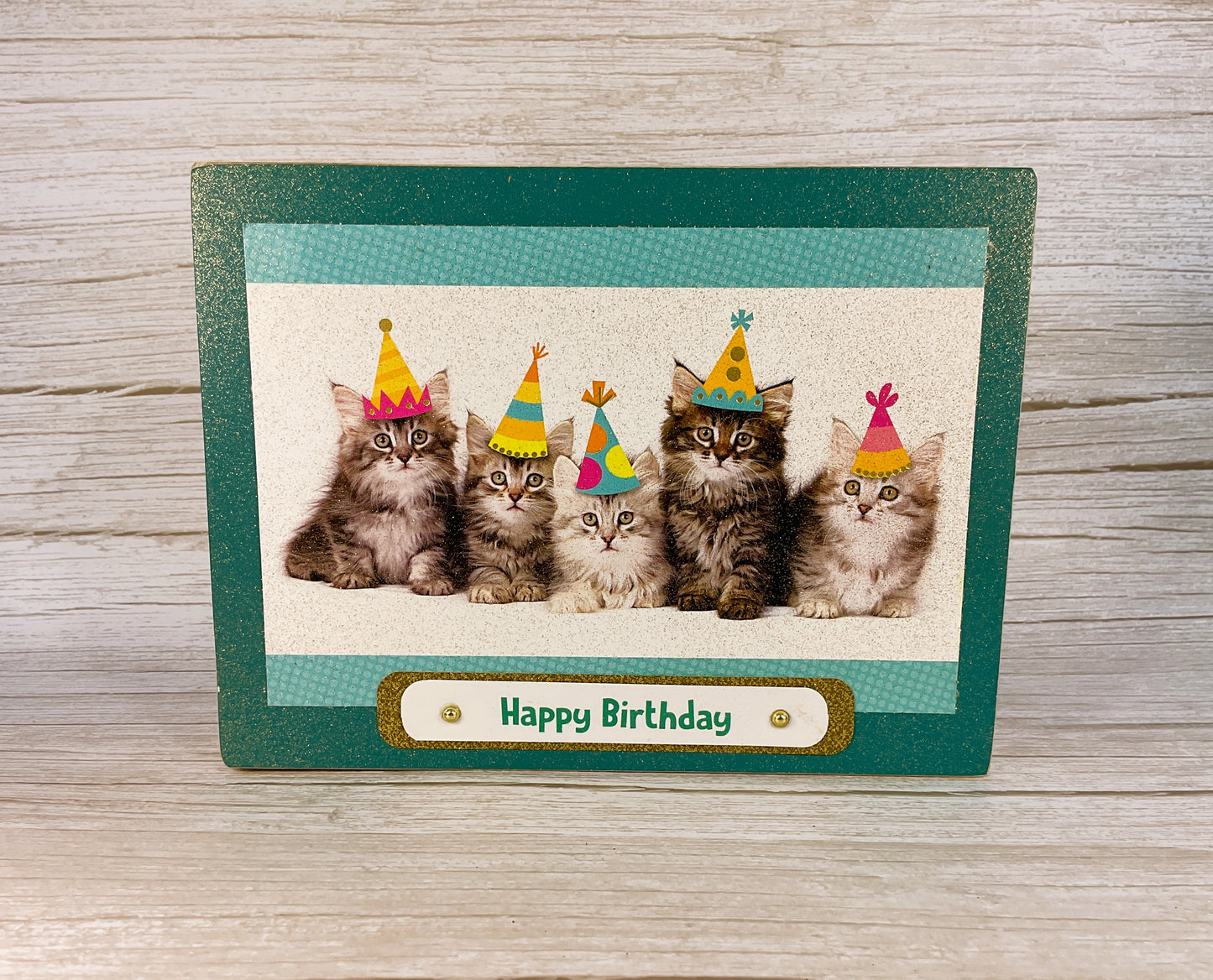 AGSD Home Decor - Happy Birthday Party Hat Kitty Cat Tabletop Box Sign