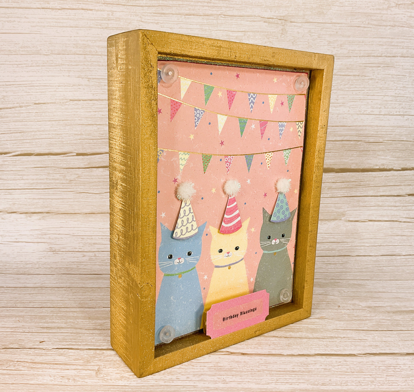 AGSD Home Decor - Birthday Blessings Party Hat Kitty Cat Tabletop Box Sign
