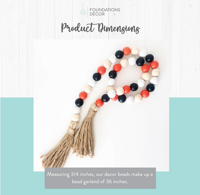 FD Halloween Decor - Black Orange White Natural Wood Bead Garland 36-inch