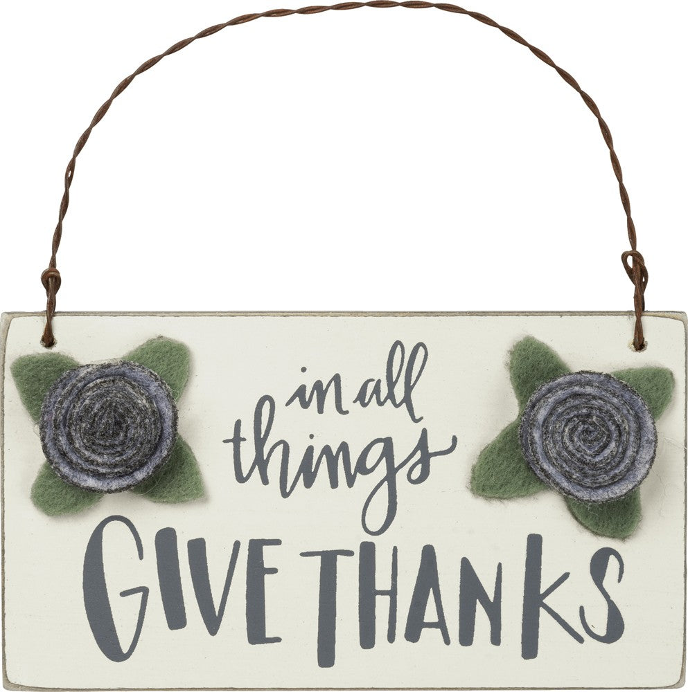 Primitives by Kathy Wooden Ornament Sign with Felt Flower Detail (Give Thanks)