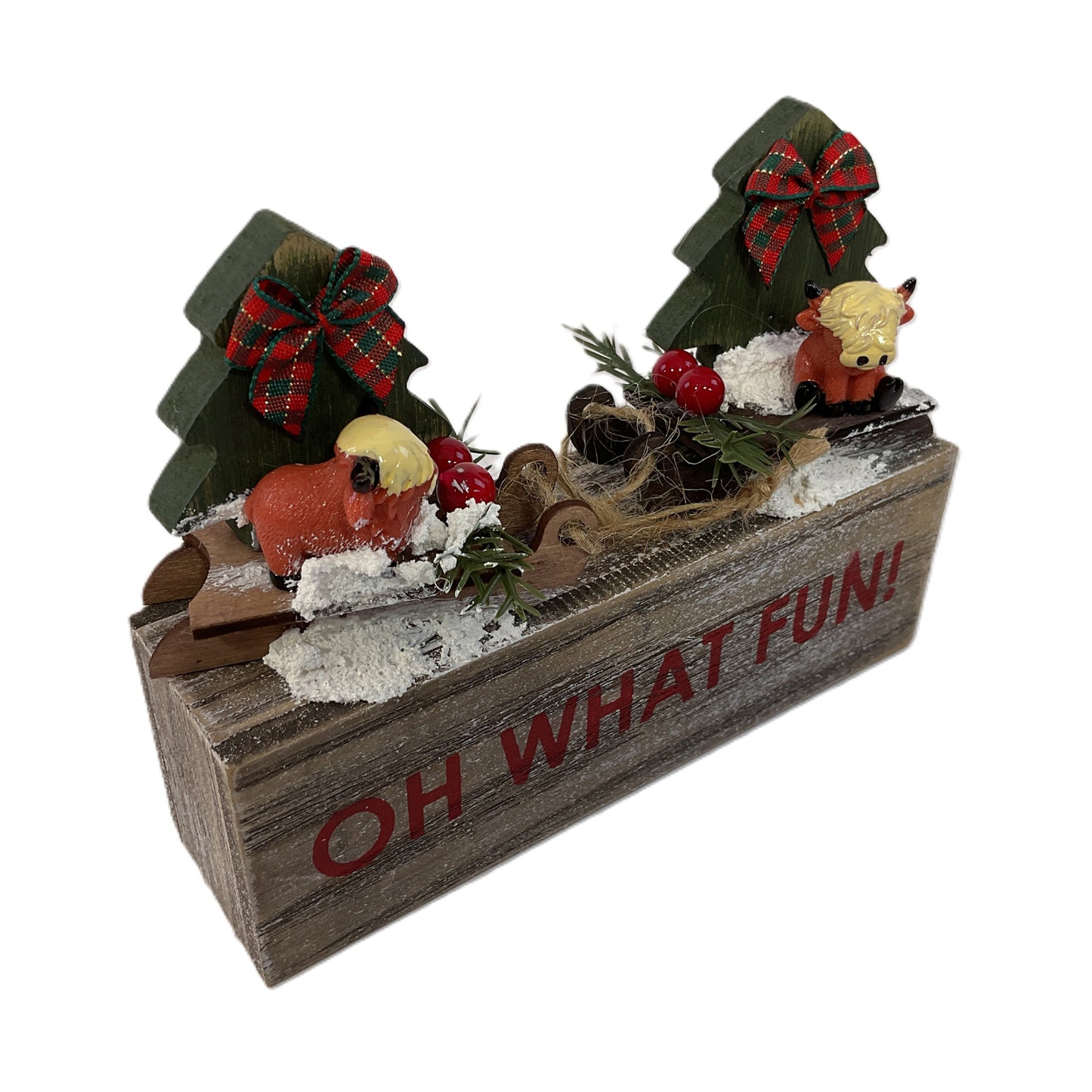 AGSD Christmas Decor - Oh What Fun Highland Cow Figurine Sled