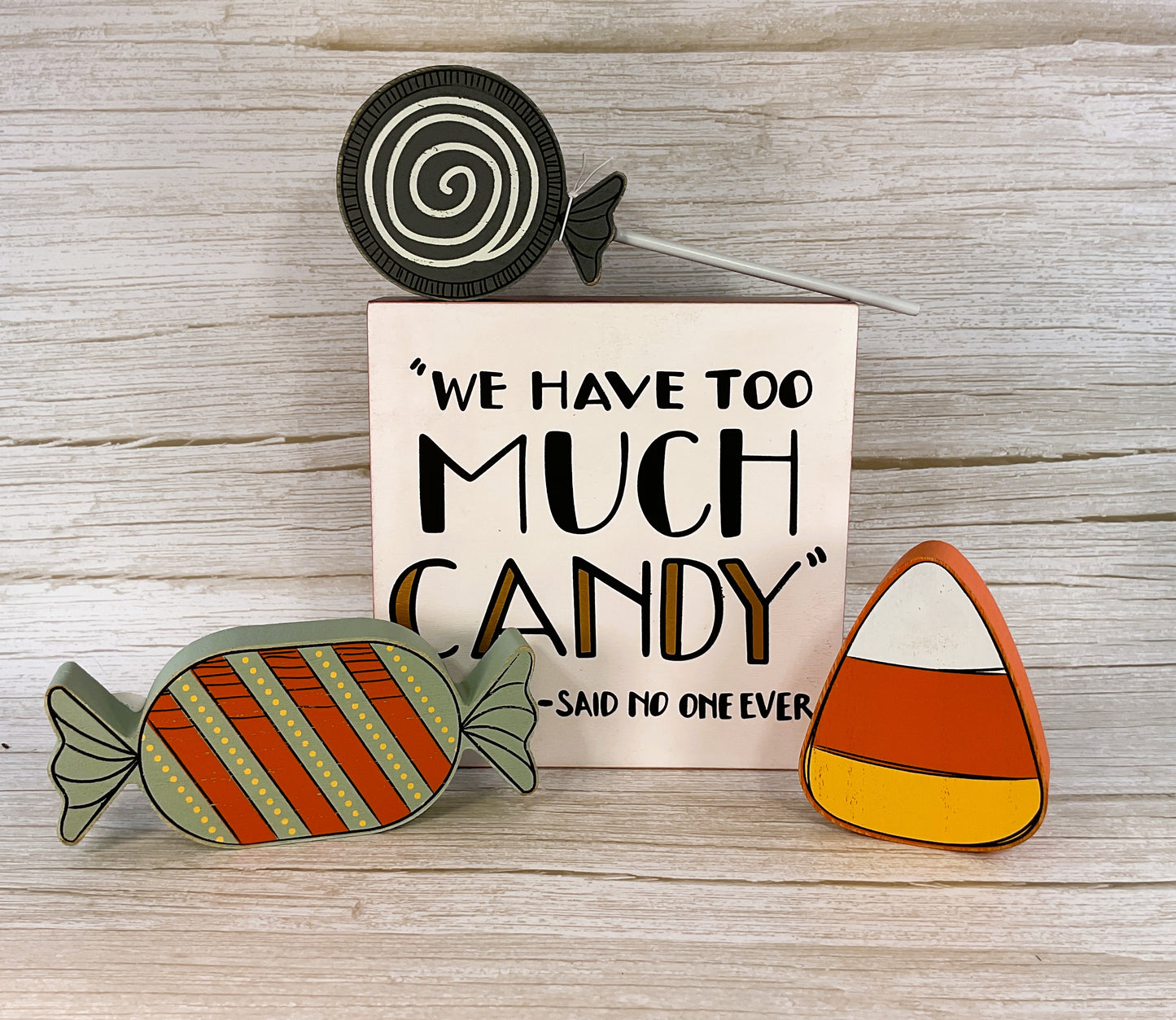 Adams Decor Halloween -  Candy Corn Wood Sitters & Stand Bundle Set