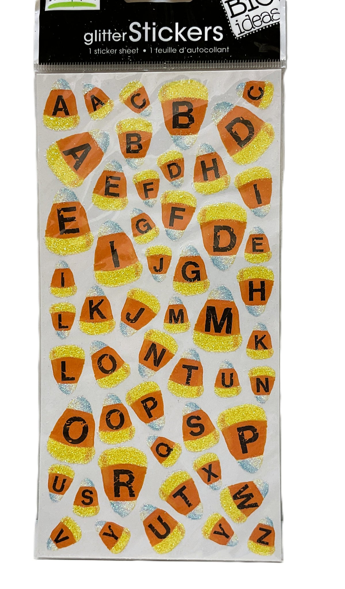 Big Idea Halloween Craft Supply - Glitter Alphabet Candy Corn Stickers