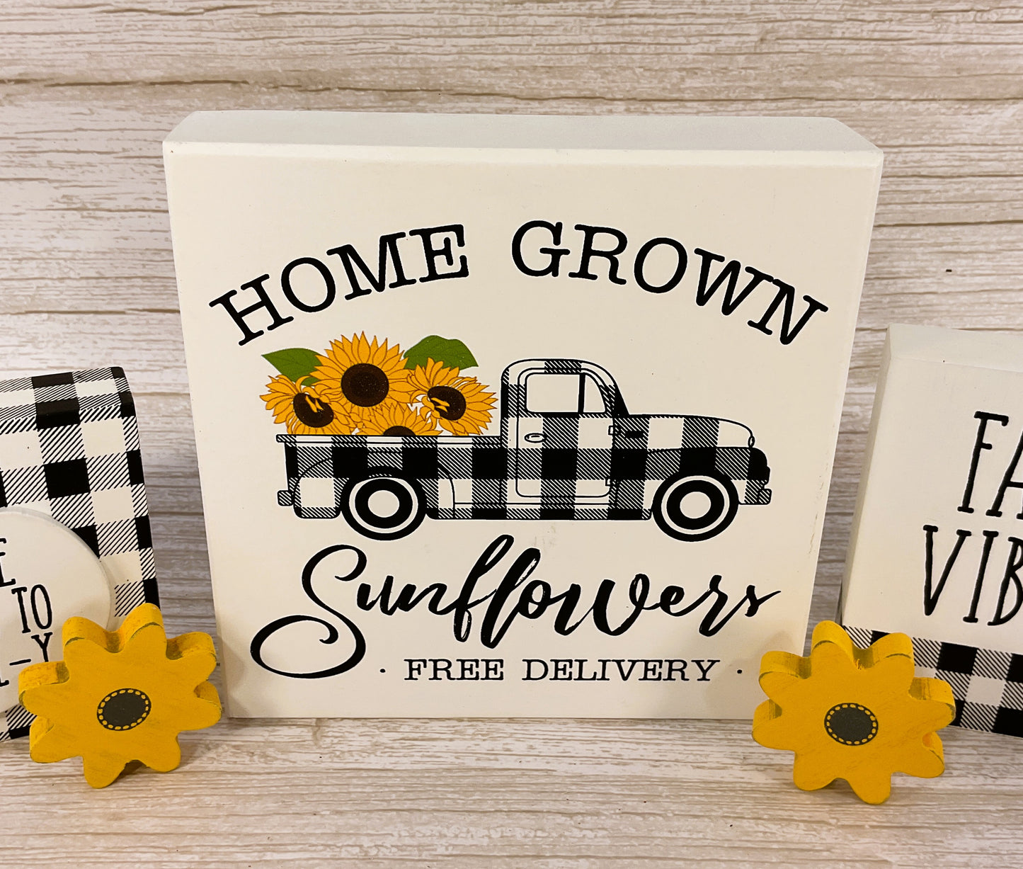 Fall Decor - Sunflower Season Vibe Buffalo Check 5pc Bundle Set