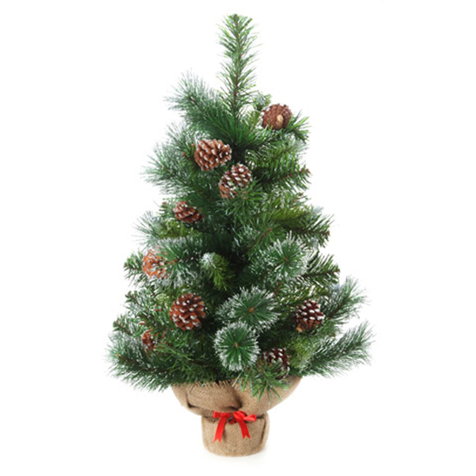 Darice Christmas Decor - Artificial Pine Tree & Pinecones with Burlap Base 18-inch