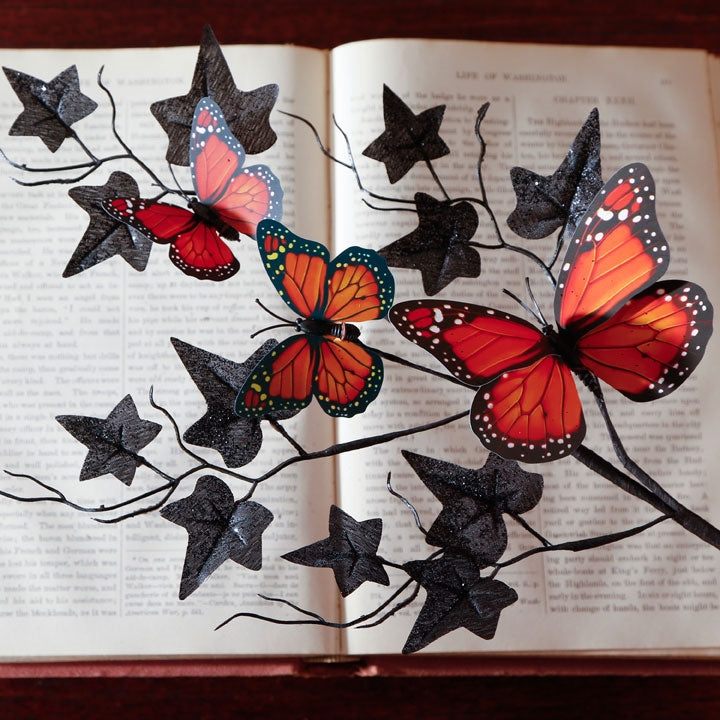 RAZ Imports Halloween Decor - Orange Black Butterfly Spray Picks (6)