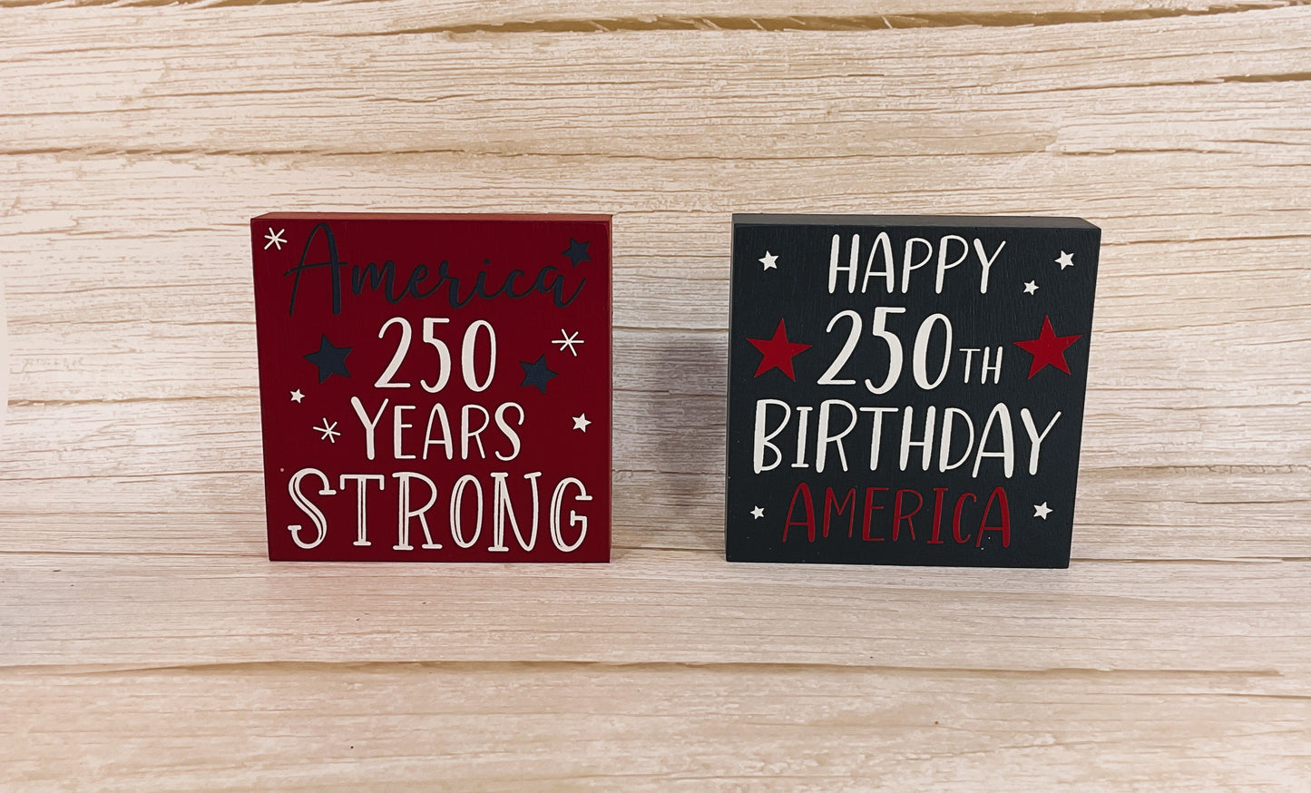 America 250th Birthday Block Signs 2-Piece Set – July 4th Patriotic Decor