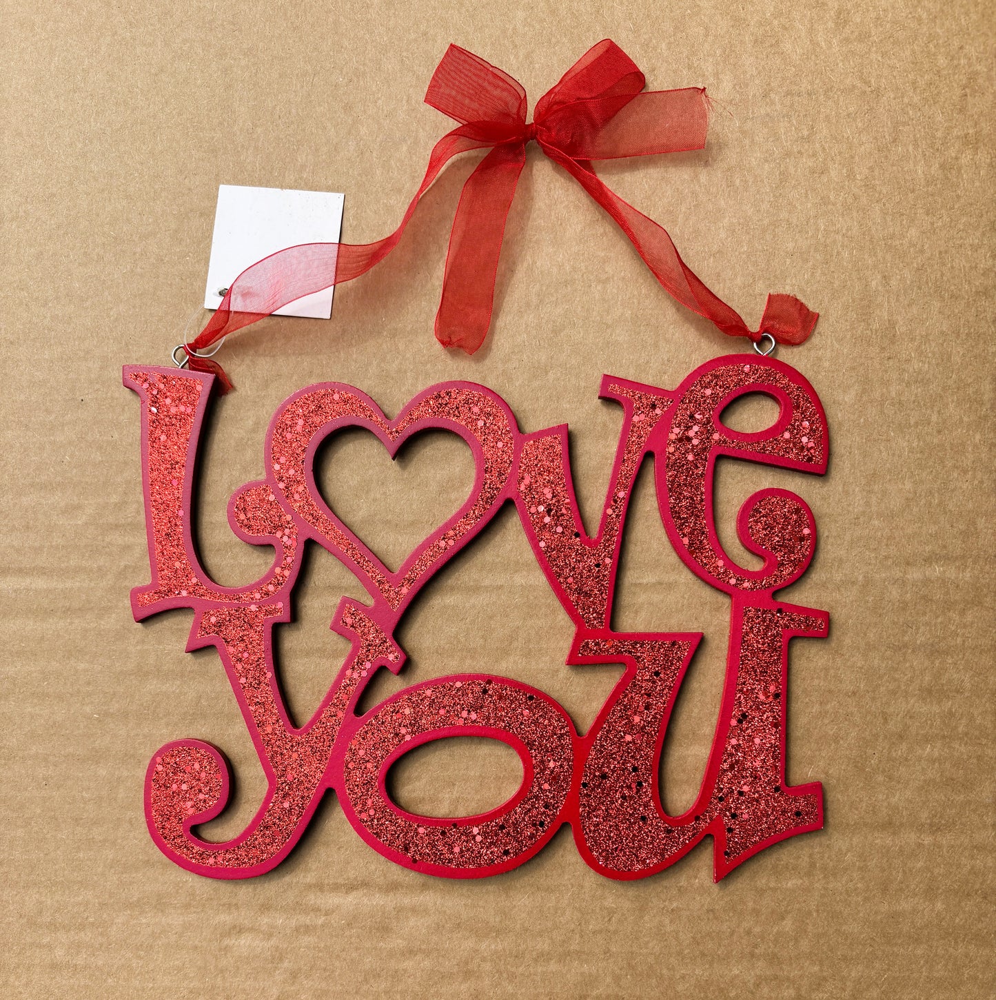 HL Valentines Decor - MDF Red Glitter Love You Sign