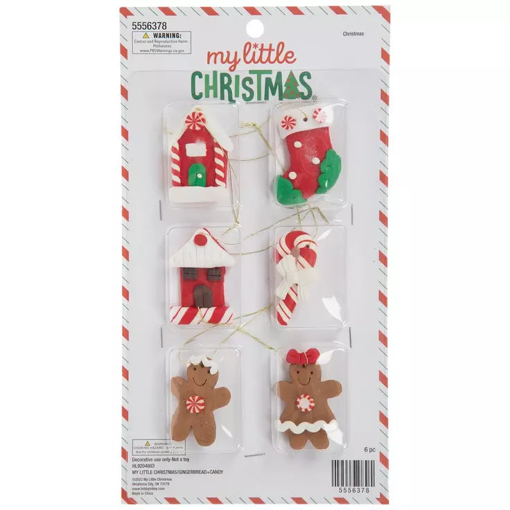 HL Christmas Decor - Gingerbread Cookie Sweets Mini Ornaments 6pc Set