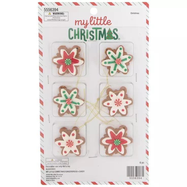 HL Christmas Decor - Gingerbread Cookies Snowflakes Mini Ornaments 6pc Set
