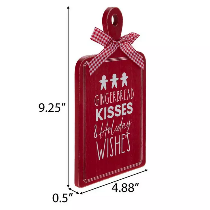 HL Christmas Decor - Wood Cutting Board Kisses Wishes Gingerbread Sign