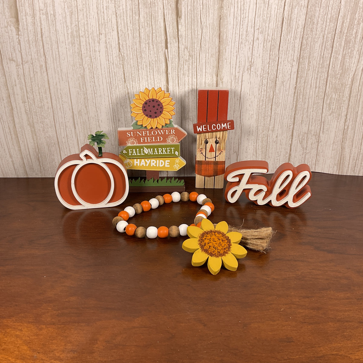 HL Fall Decor - Sunflower Scarecrow Chunky Wood Tier Tray Decor 5pc Set