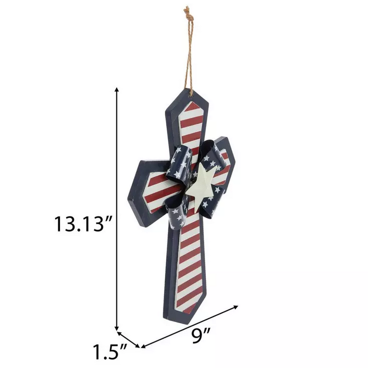 HL Patriotic Decor - July 4th 3-D Wood Wall Cross Wreath Sign