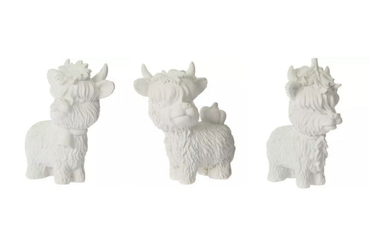 HL Fall Craft Supply - DIY Unfinished Adorable Resin Highland Cows 3pc Set