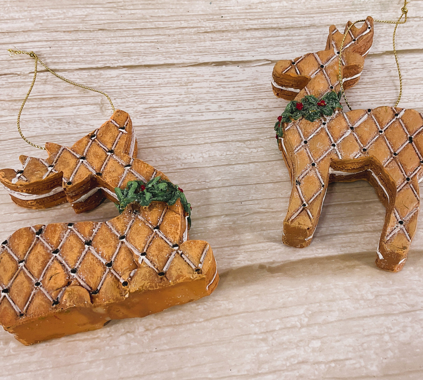 HL Christmas Decor - Gingerbread Deer Reindeer Pattern Ornaments 2pc Set