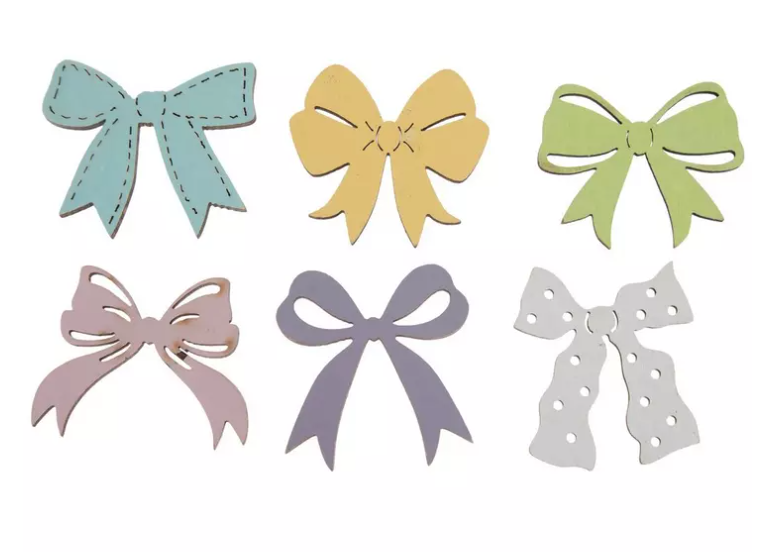 HL Spring Craft Decor - Mini Pastel Wood Bow Shapes 36pc Set