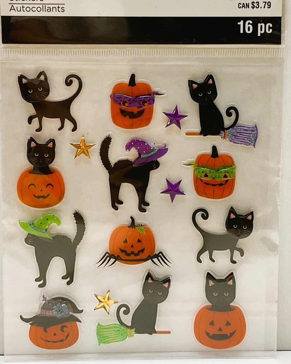 Michaels Halloween Craft Supply - 3-D Black Cat Sticker 16pc