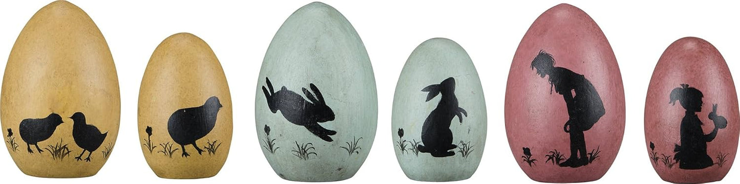 PBK Easter Spring Decor - Hand-painted Silhouette Easter Eggs 6pc Set