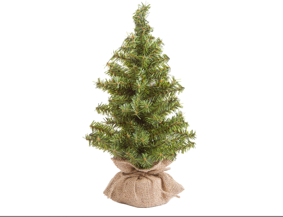 Darice Christmas Decor - Artificial Canadian Pine Tree with Burlap & Wood Base 15-inch