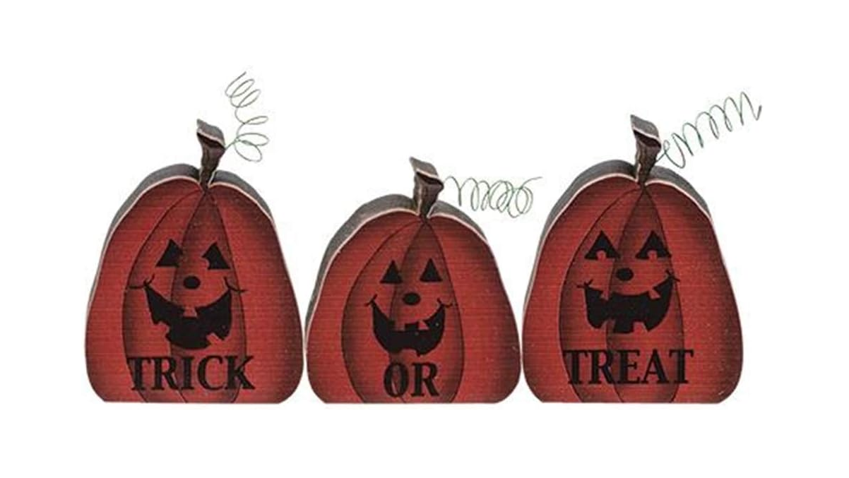 CWI Halloween Decor - Prim Jack-O-+Lantern Wood Pumpkin Tier Tray Sitters 3pc
