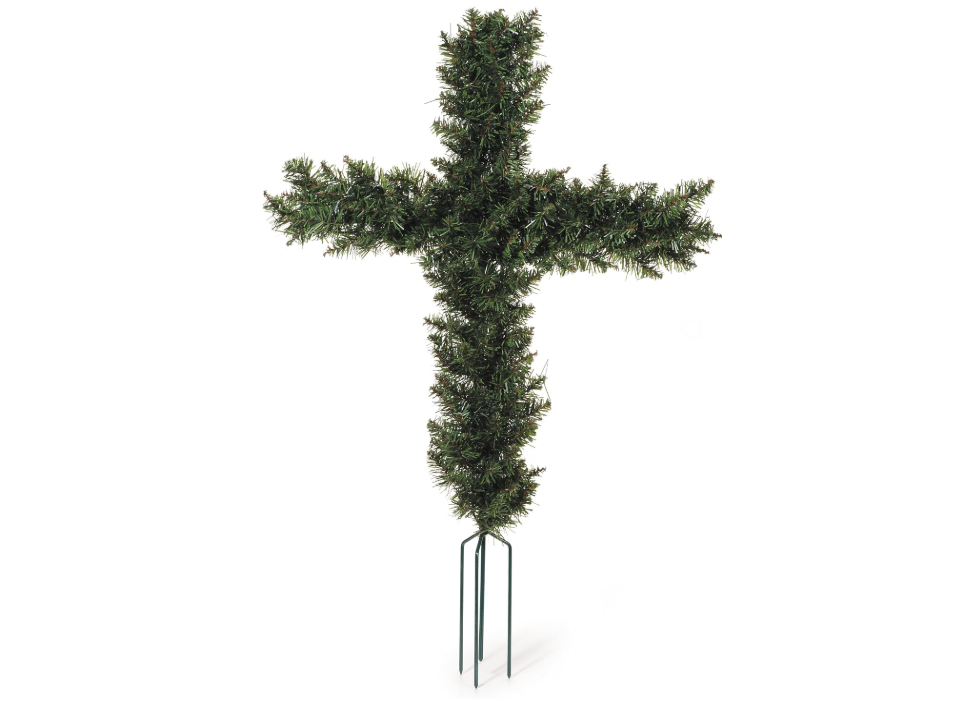 Darice Christmas Decor - Artificial Pine Holy Cross With Metal Ground Stake 22-inch