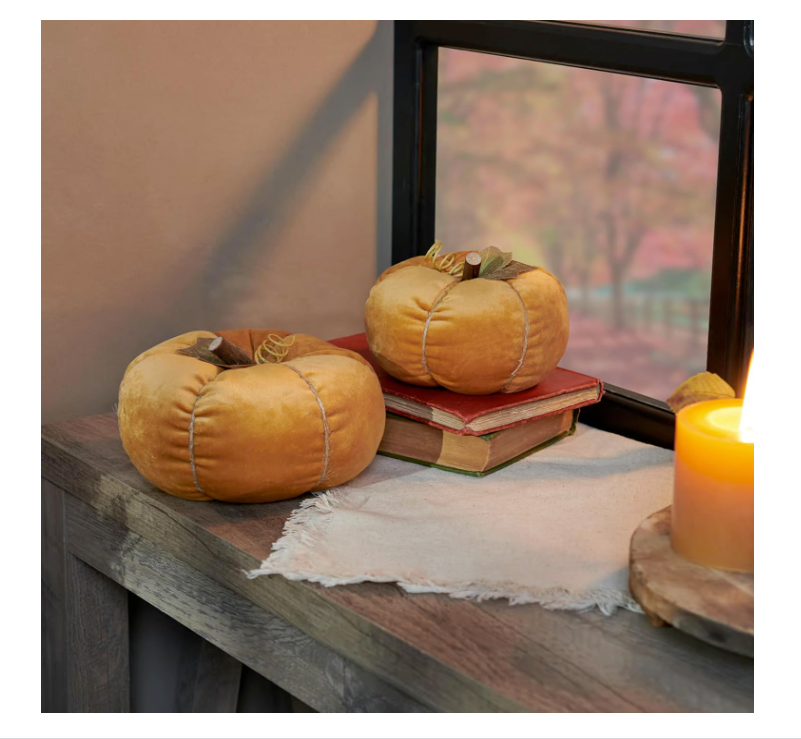 PBK Fall Home Decor - Soft Orange Velvet Suede Pumpkins 2pc Set