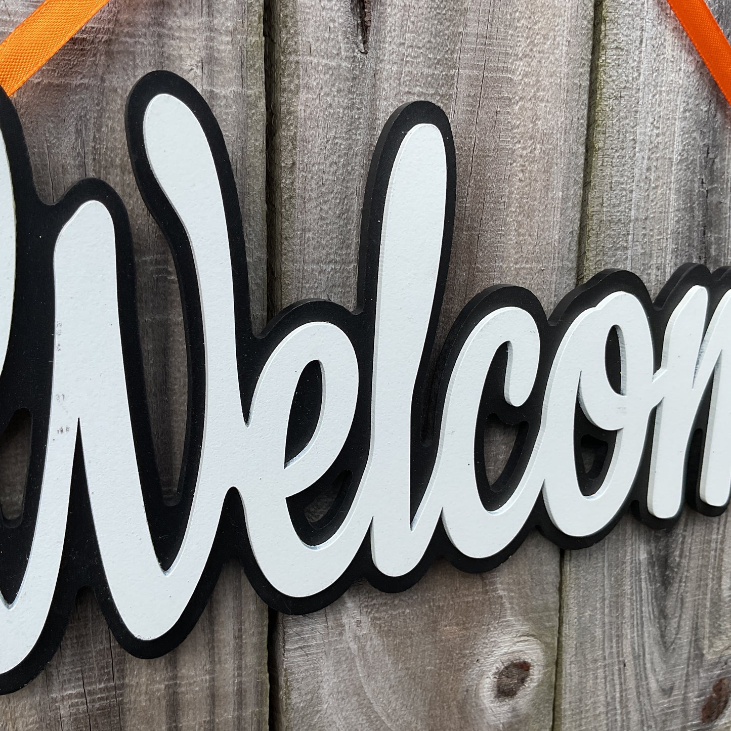 WM Halloween Decor - Welcome Black White Chunky Word Wreath Wall Sign