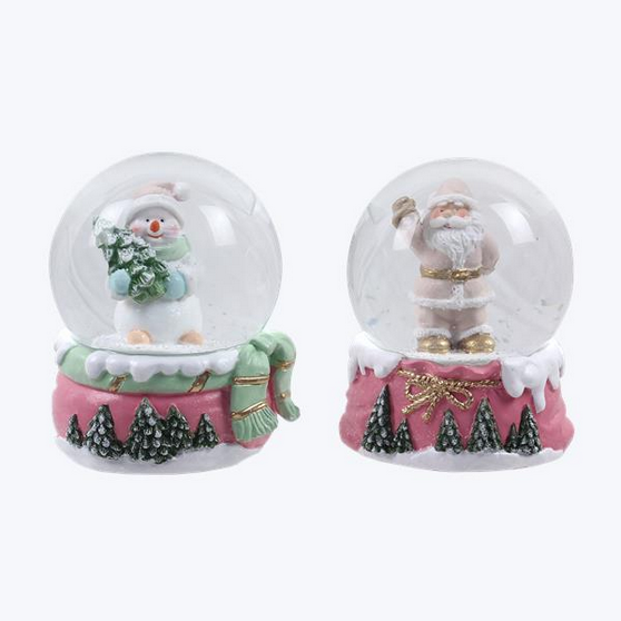 YI Christmas Decor - Small Pastel Snowman Santa Snow-globes 2pc Set