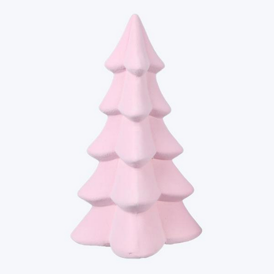 YI Christmas Decor - Ceramic Flocked Pink Tree Multiple Sizes