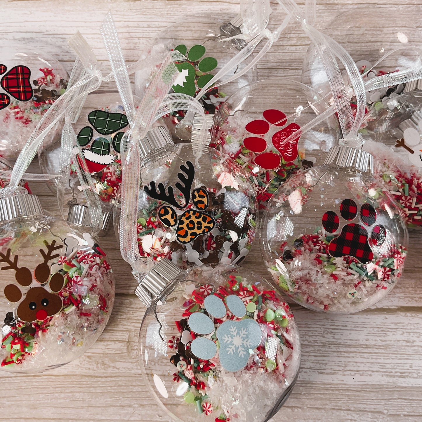 AGSD Christmas Decor - Puppy Dog Paws Fill-able Round Ornaments 12pc