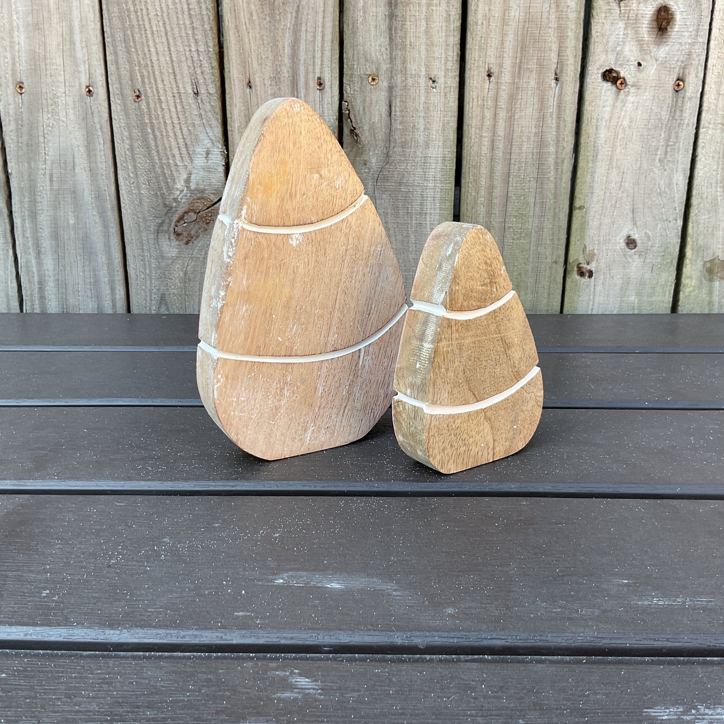 AGD Spring Decor - Pastel Pink Peach Chunky Wood Candy Corn Sitters 2pc Set