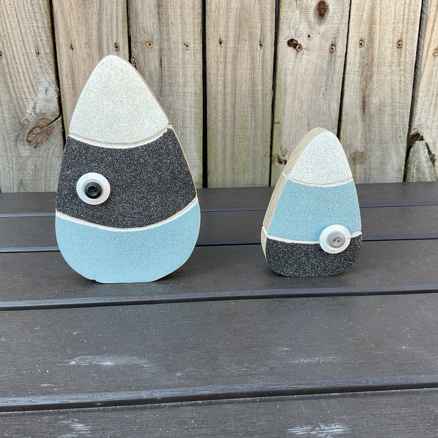 AGD Halloween Decor - Black White Chunky Wood Candy Corn Sitters 2pc Set