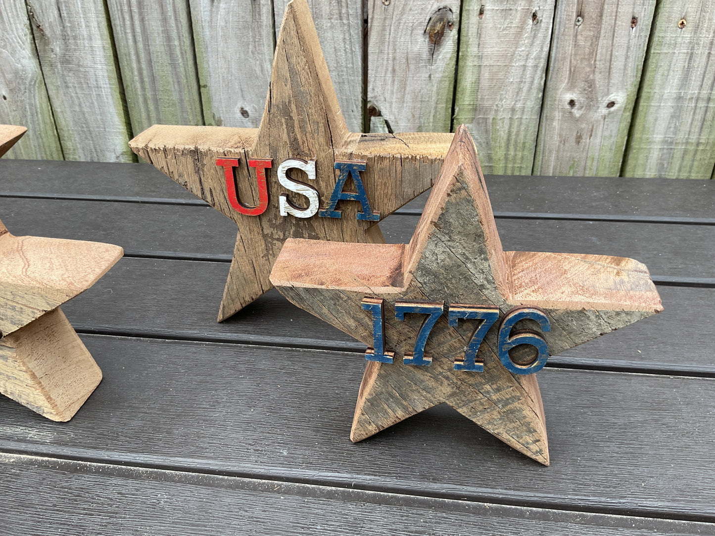 AGSD Patriotic Decor - July 4th Rustic Neutral Chunky Wood Star Sitters 4pc