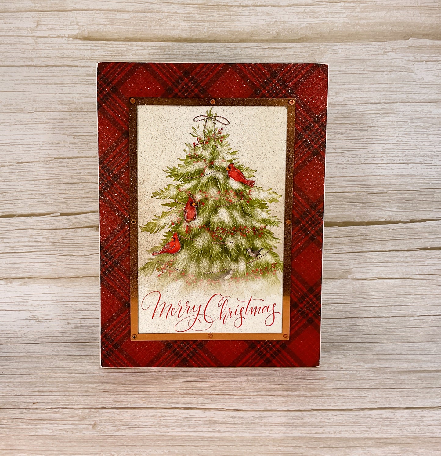 AGSD Christmas Decor - Red Cardinal Christmas Tree Tabletop Box Sign