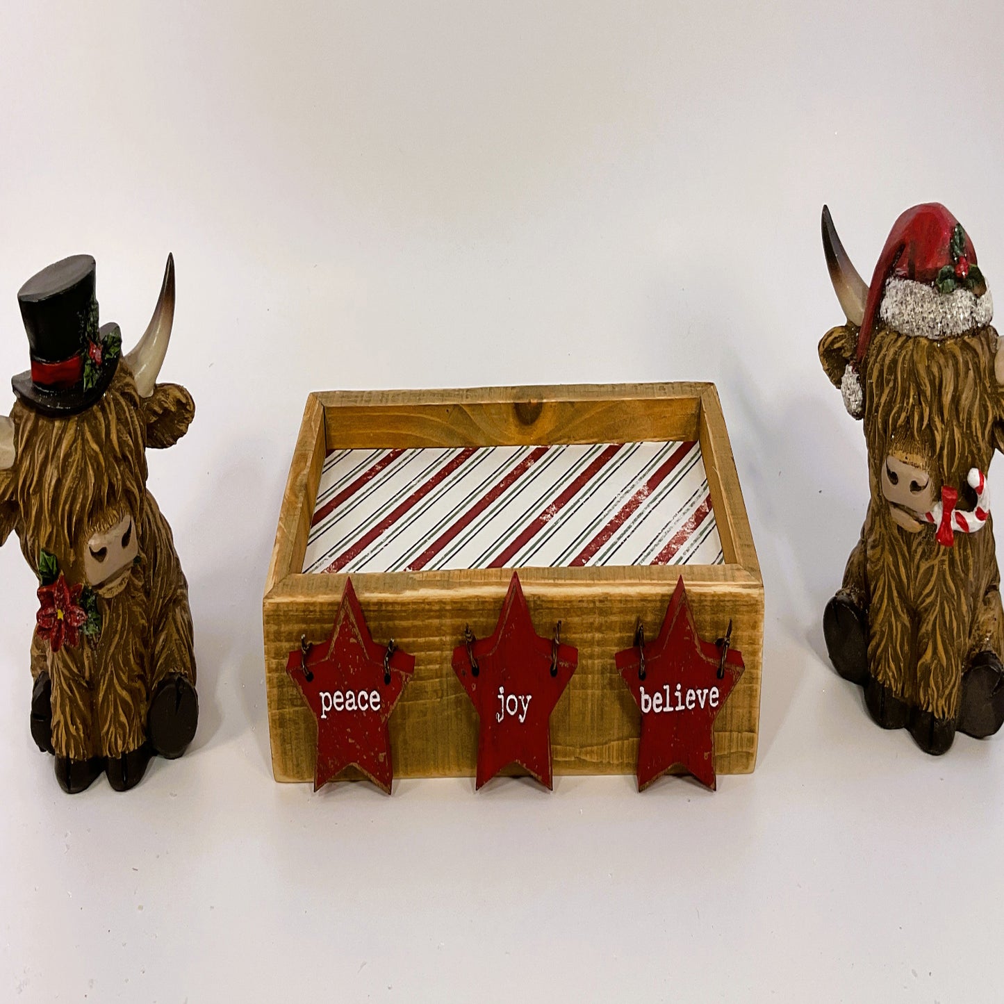 AGSD Christmas Decor - Peace Joy Highland Cows Resin Tabletop Figurines 3pc