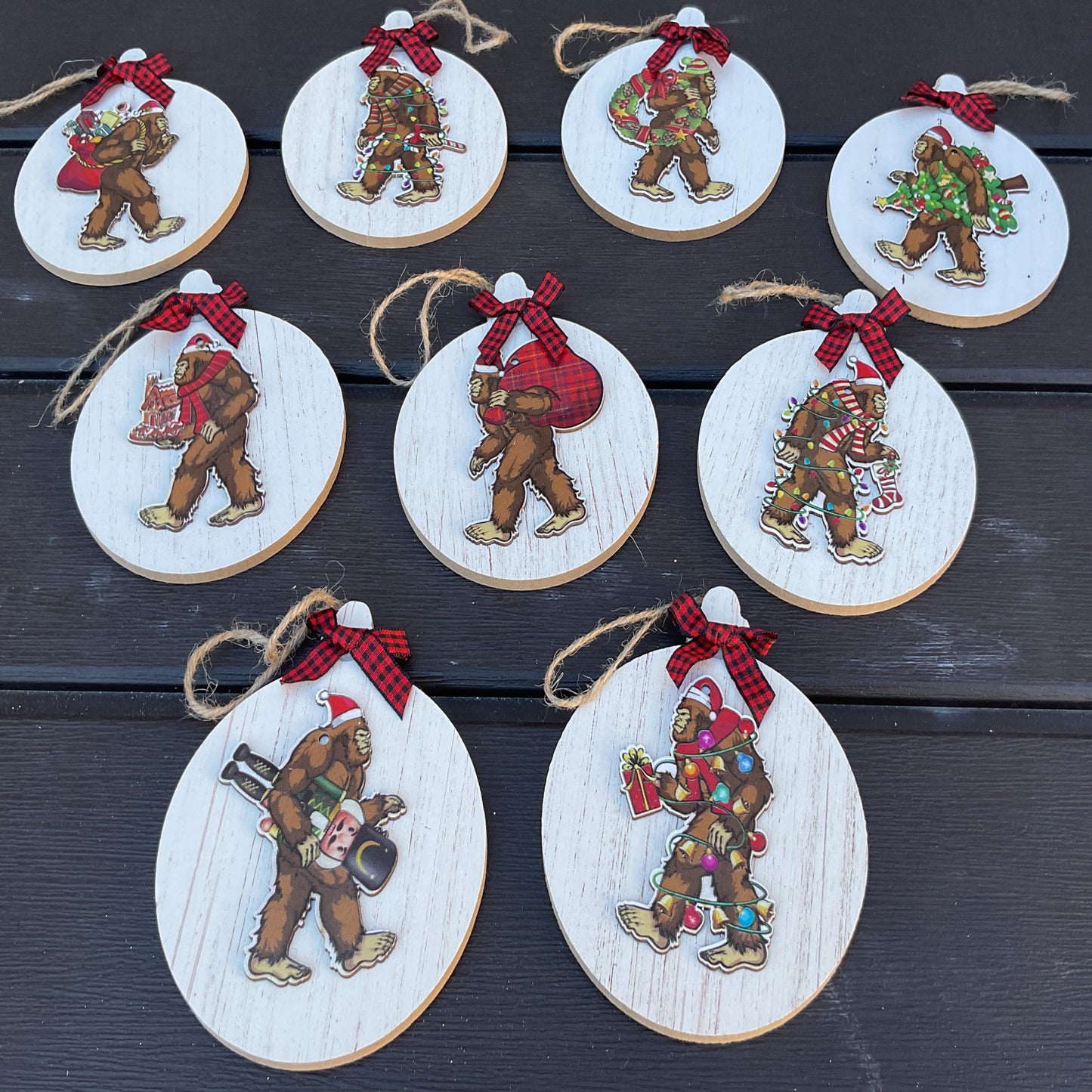 AGSD Christmas Decor - Bigfoot Sasquatch 3-D Ornaments 9pc Set