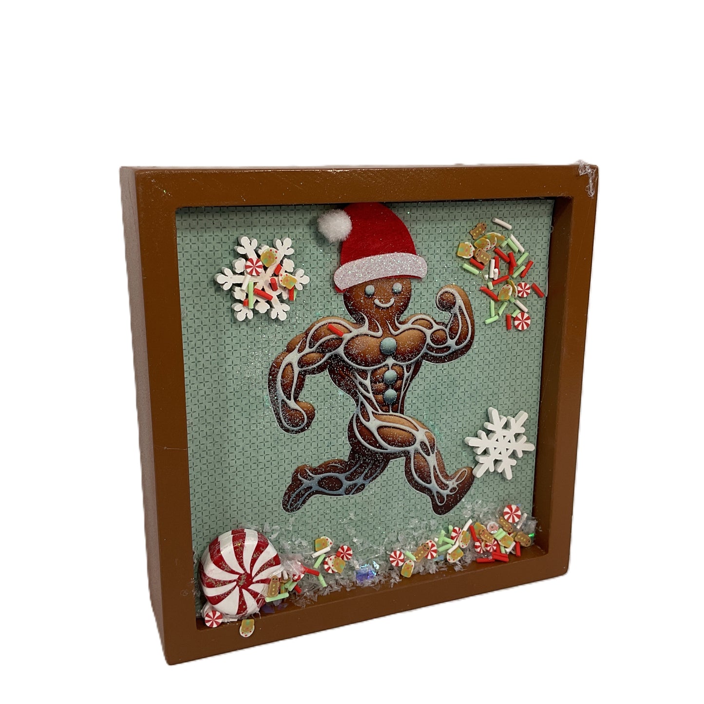 AGSD Christmas Decor - Gingerbread Muscle Man Gym Inset Box Sign