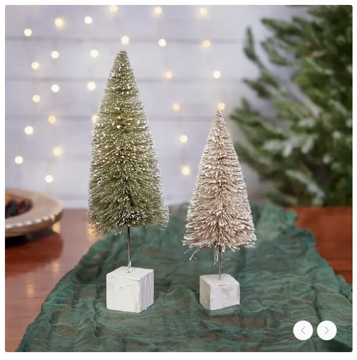 PBK Winter Decor - Neutral Green Tan Sisal Bottlebrush Trees 2pc