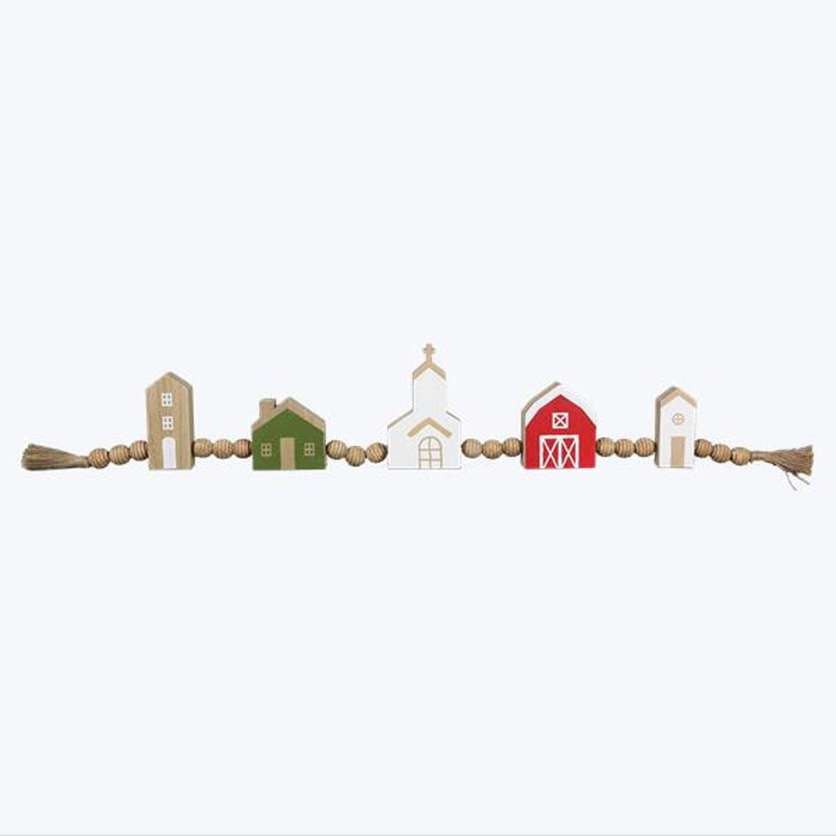 Youngs Christmas Decor - Red Green Farm House Church Beaded Garland