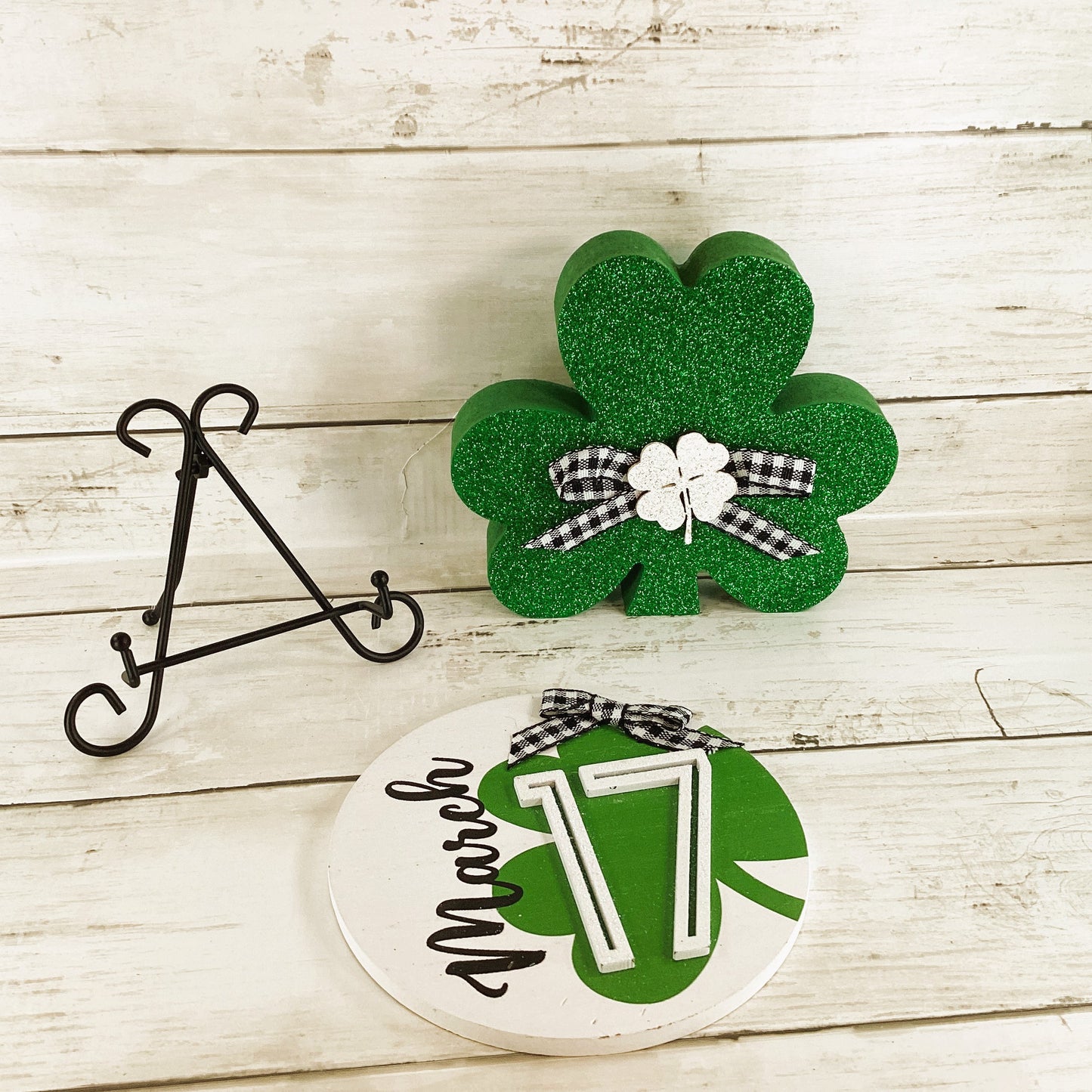 AGD St Patricks Decor - March 17th Sign Wood Shamrock 2pc Set