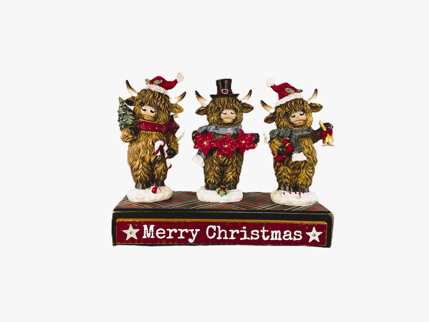 YI Christmas Decor - Standing Highland Cows Resin Tabletop Figurines 3pc