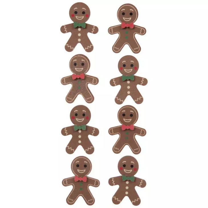 HL Christmas Craft Supply - 3-D Wood Gingerbread Man Stickers 8pc Set