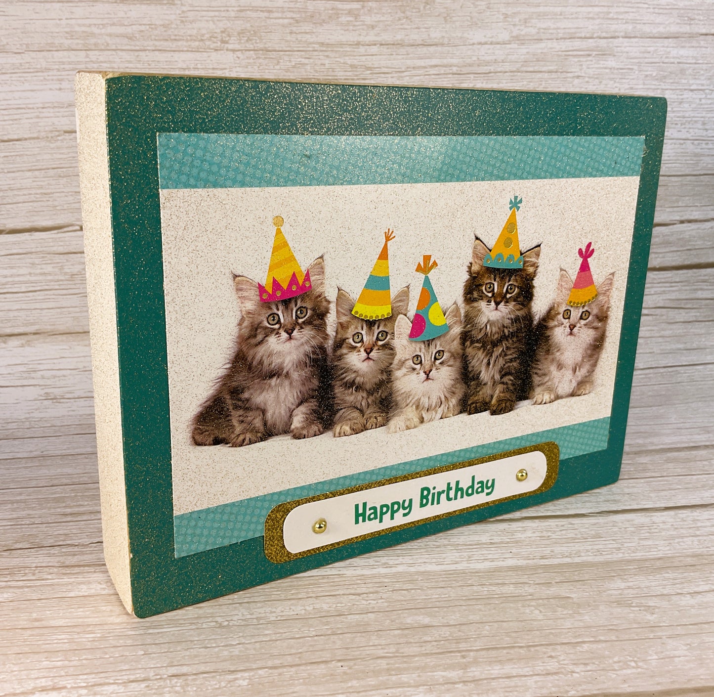 AGSD Home Decor - Happy Birthday Party Hat Kitty Cat Tabletop Box Sign