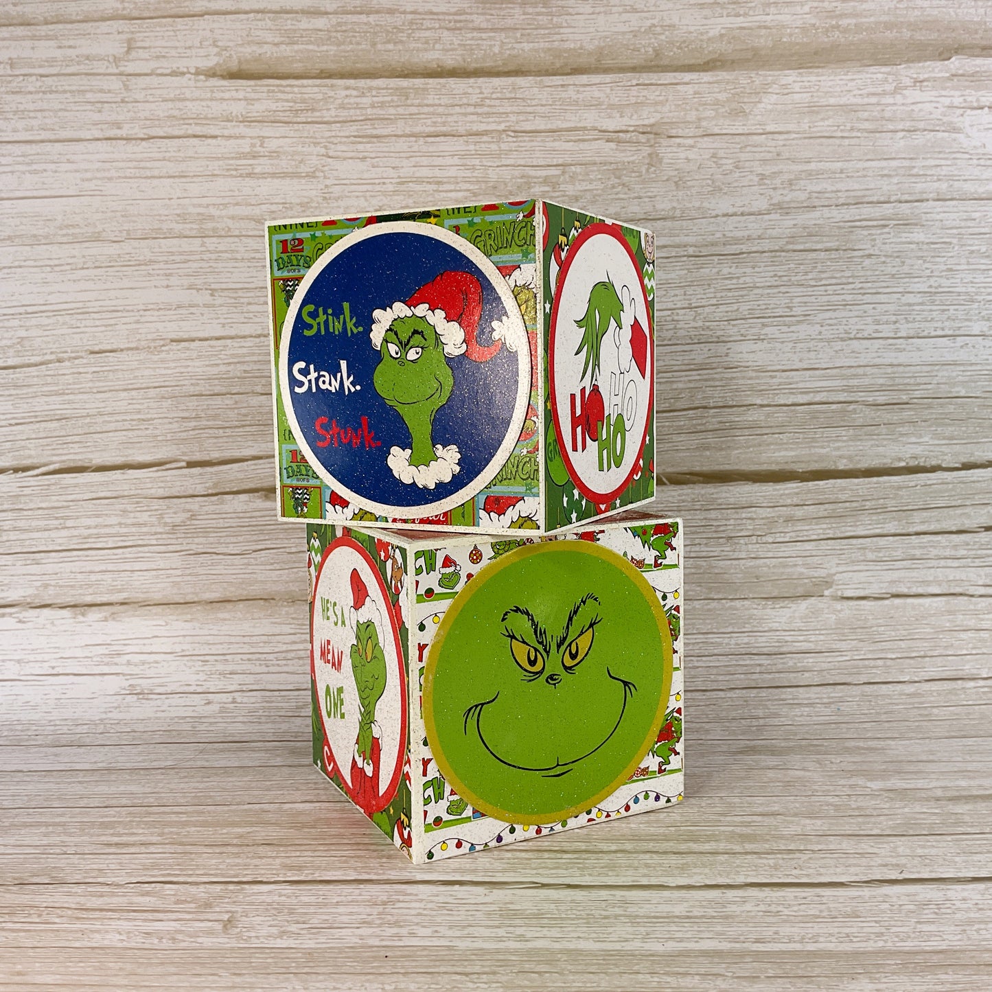 AGSD Christmas Decor - Green Whimsy Block Signs 2pc Set