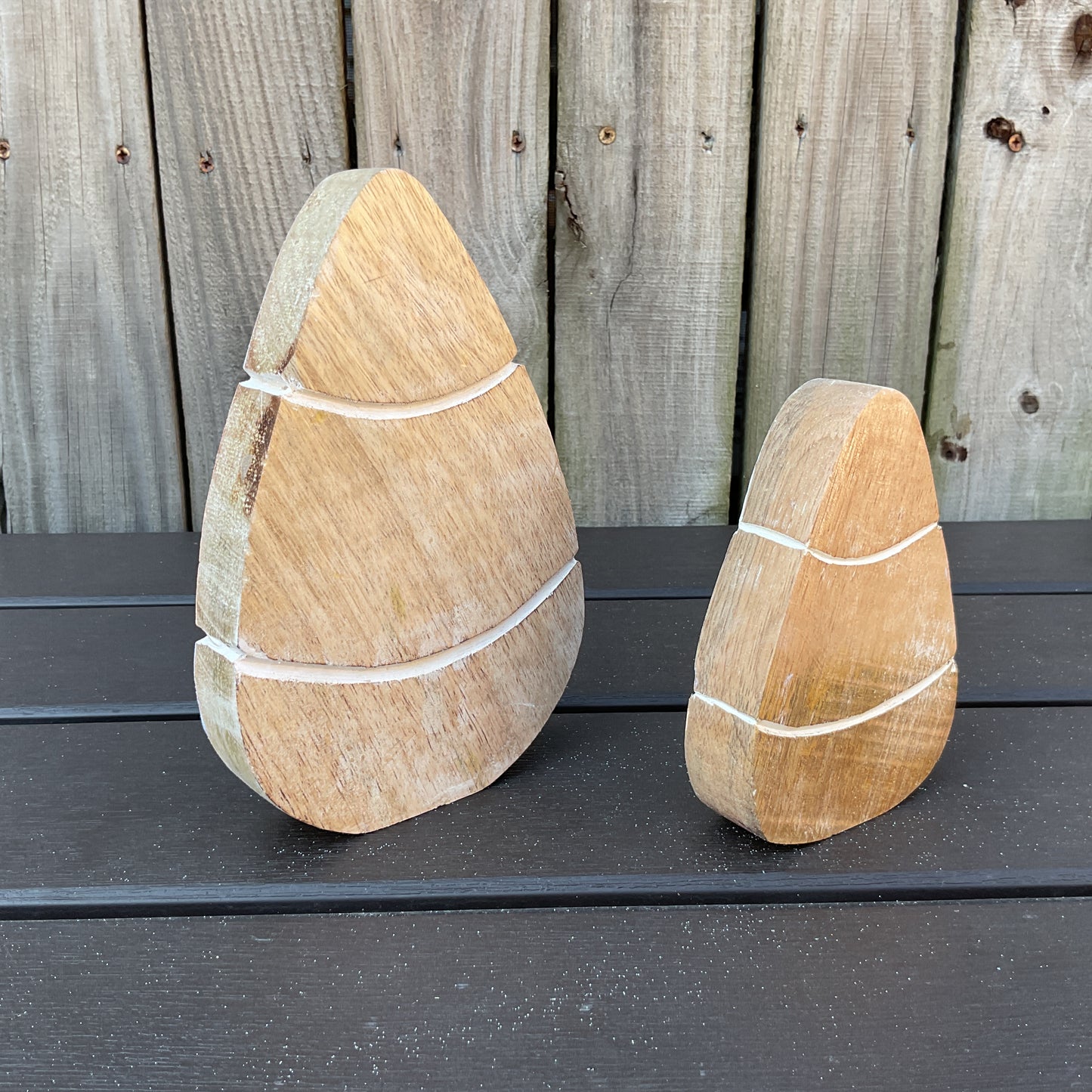 AGD Spring Decor - Pastel Purple Peach Chunky Wood Candy Corn Sitters 2pc Set