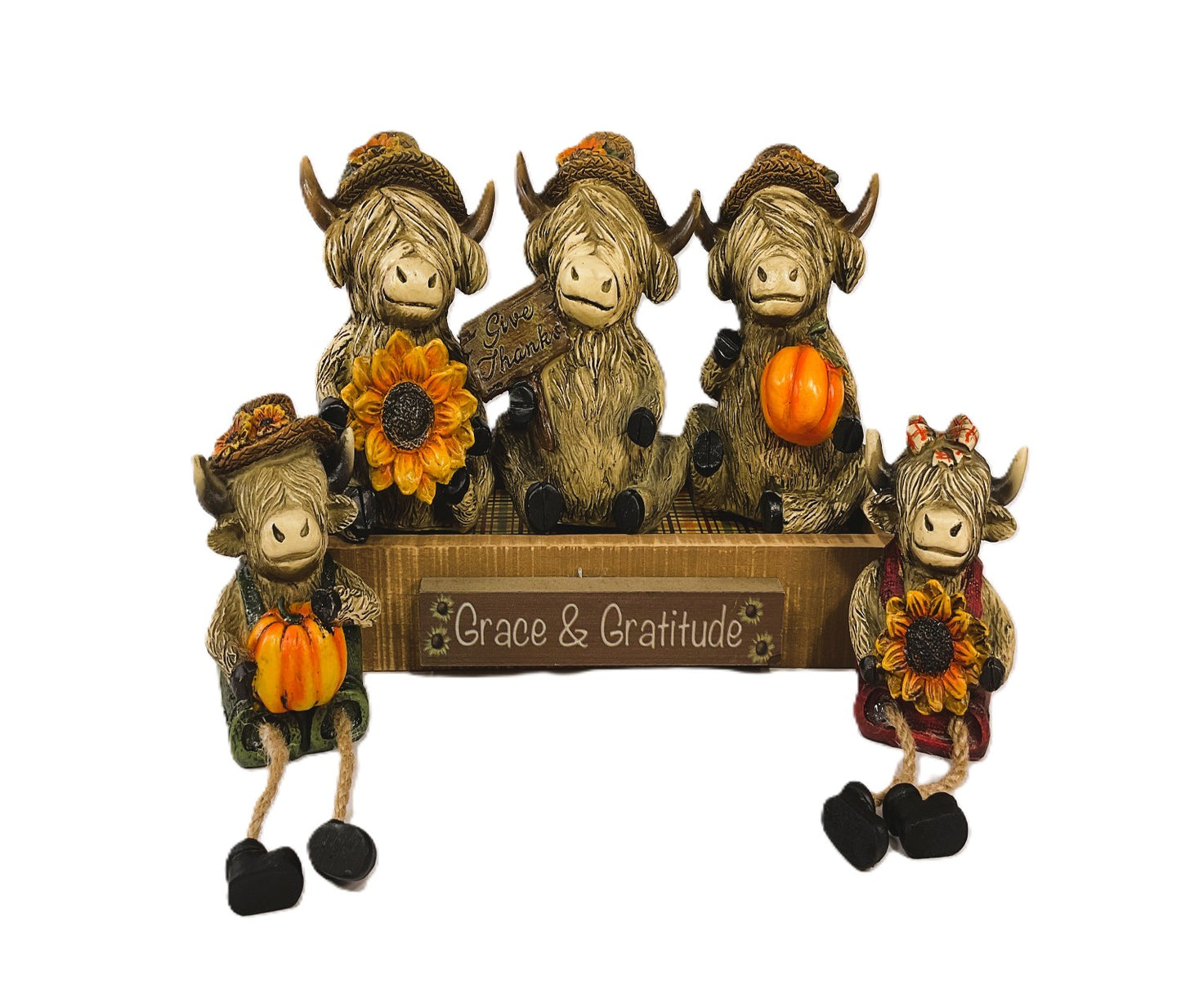 AGSD Fall Decor - Autumn Harvest Highland Cows wikth Stand 6pc Set