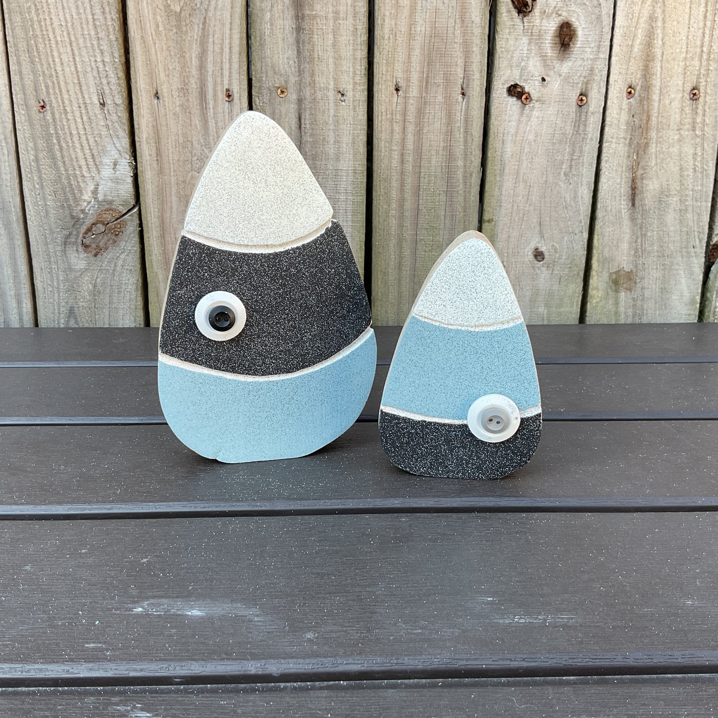 AGD Halloween Decor - Black White Chunky Wood Candy Corn Sitters 2pc Set